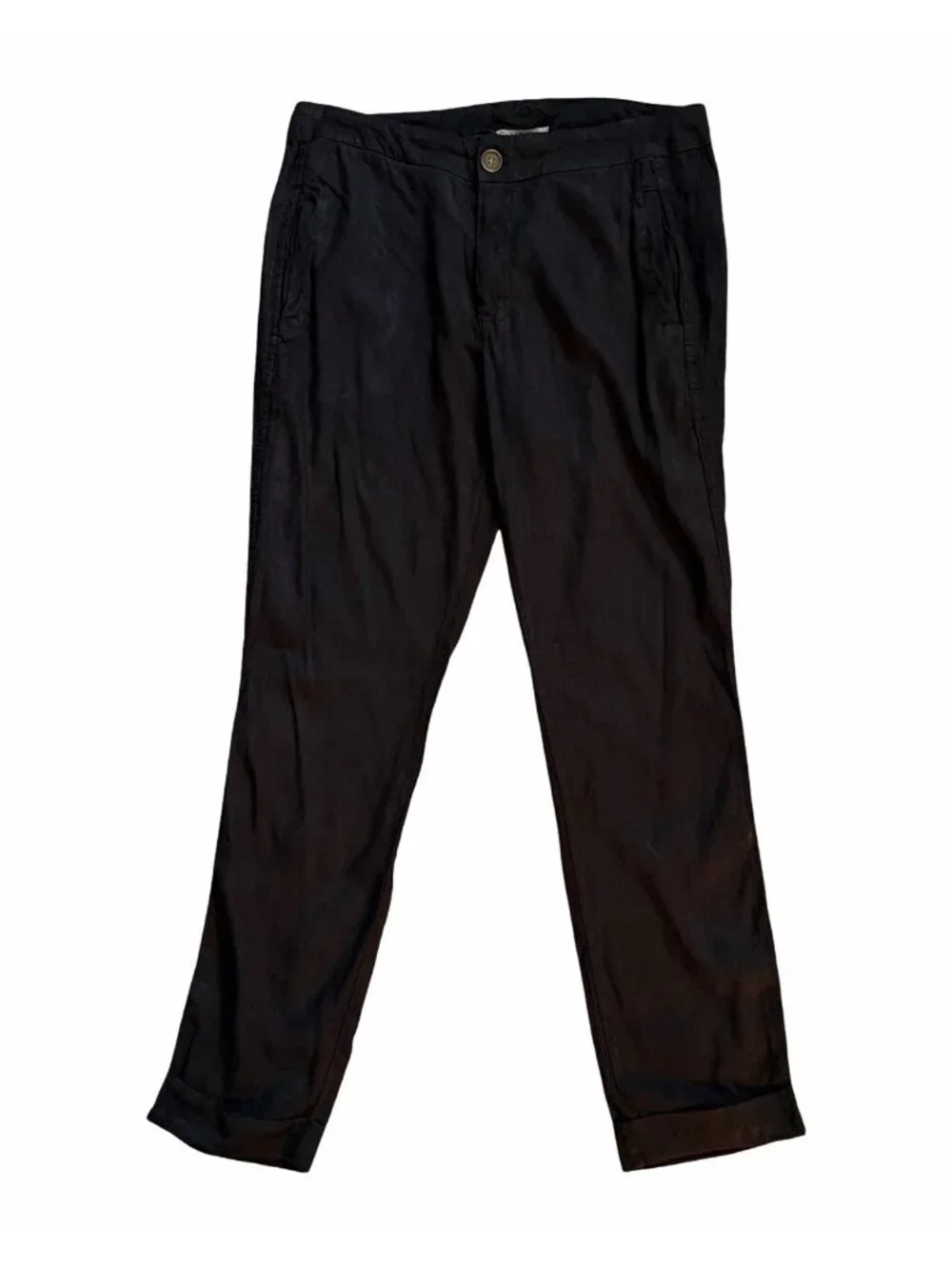 XCVI Style 22296 Black Stretch Linen Blend Straight Leg Casual Pants Size